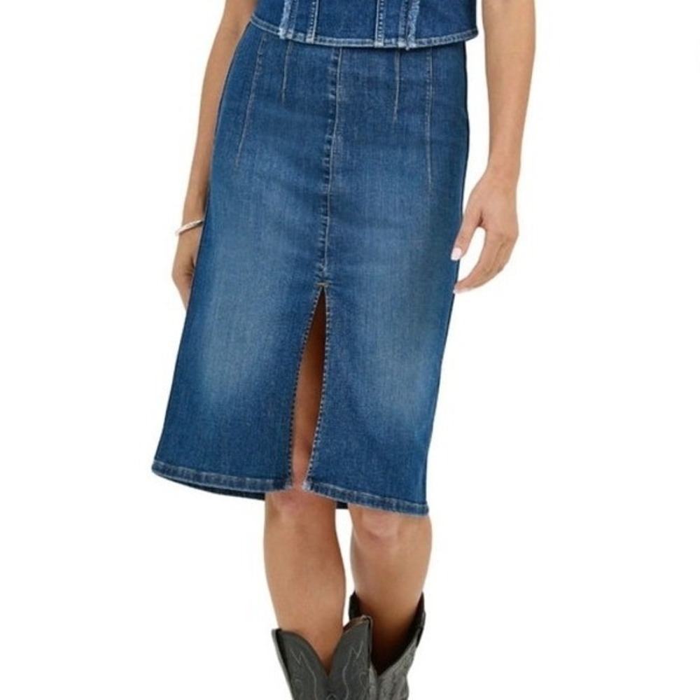 Lee® Womens Heritage Midi Skirt, Size XS Hardened Denim Pull on Skirt Blue NEW